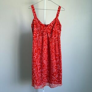 Anna‎ Sui for Anthropologie Red Floral Print Silk Dress Size 6